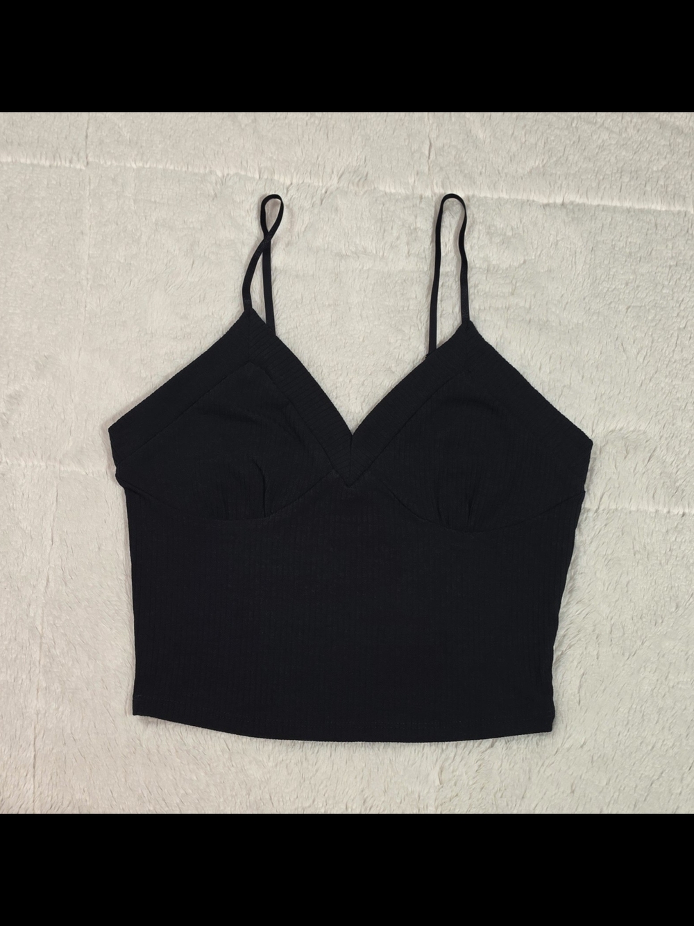 Bozzolo Black Ribbed V-Neck Cropped Cami(100PC-78,79)